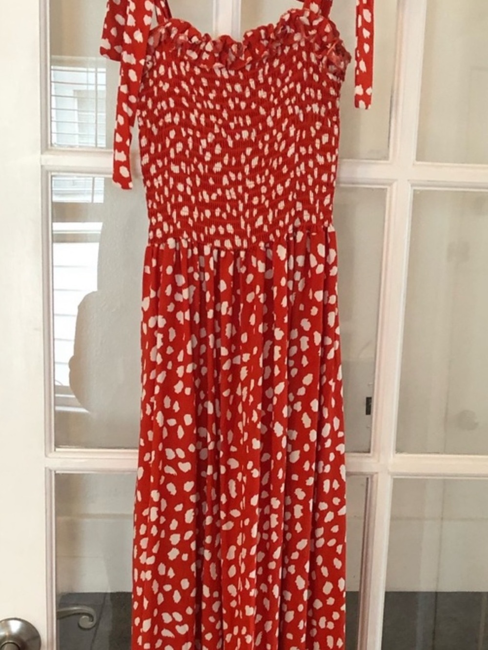 Tiare Hawaii Red and White Smocked Maxi Dress
